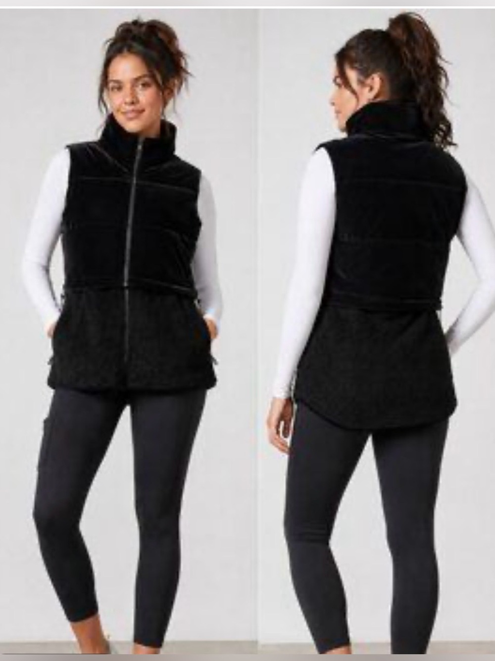 SPANX Black Sleeveless Fleece Zip-Up Vest